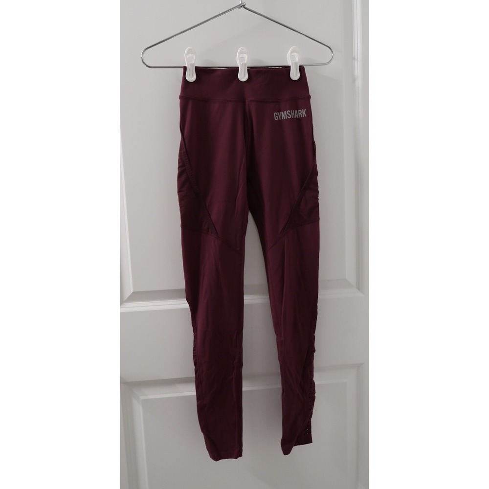 Gymshark‎ Womens Mesh Panel Perforated Leggings Burgundy High Waisted Training S